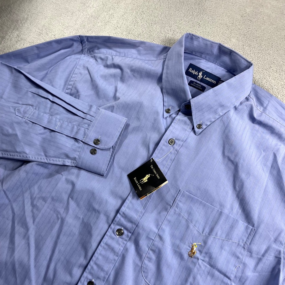 Ralph Lauren Blaire Chino Shirt Mens XL Blue Pinstripe Cotton Button Down